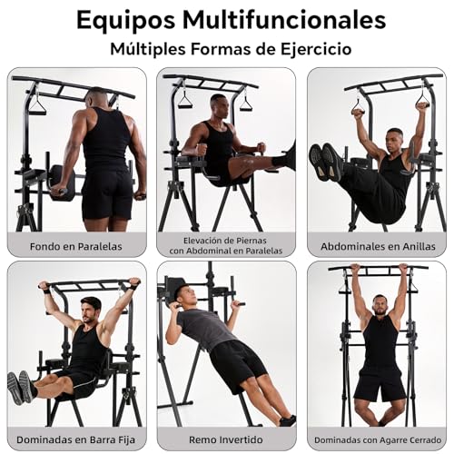 GOHOMKIC Barra de Dominadas Plegable, Estructura Triangular, Estación de Barra de Inmersión de Gimnasio en Casa, Altura Ajustable, Equipo de Entrenamiento de Fuerza Multifuncional