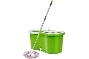 Omnira - Spin Mop & Bucket Set – 2 Microfiber Heads | Stainless Steel + ABS | Adjustable Handle | Large Easy-Clean Bucket | D