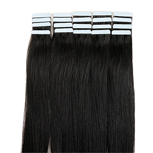 Tape In Human Hair Extensions 16 Inch 20pcs 40g/pack Slilky Straight Seamless Skin Weft Remy Hair 1b# Off Black Color - Thumbnail 2