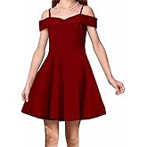 LuckyShe Girls Elegant Princess Cold Shoulder Fold Pleated High Waist Flared A Line Party Dresses,8-14 Years