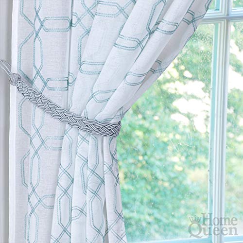 Home Queen Hand Braided Curtain Tie Back, Buckle Holdback Drapery Curtain Tiebacks, 2 Rope Belt Curtain Tie with 2 Metal Hooks, Grey