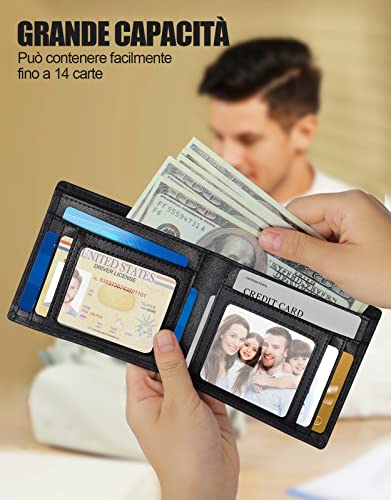 CIRYCASE Portafoglio Uomo in Vera Pelle, Blocco RFID Portacarte Uomo con 14 Carte Scomparti & 2 Finestre Trasparenti per Carte ID, Bifold Verticale Portafogli con Confezione Regalo