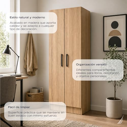 Nautica Clóset Vertical Home 2 Puertas 180 cm, Armario de Madera con Bisagras Metálicas de Apertura Suave, Organizador de Ropa Moderno para Recámara