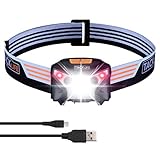 LED Headlamp Flashlight- Cree LED White and Red, USB Rechargeable, Hand Wave Sensor Design, 6 Lighting Modes, Waterproof, Ultra-Lightweight, Adjustable Headband, Perfect for Running,Hiking, Camping.