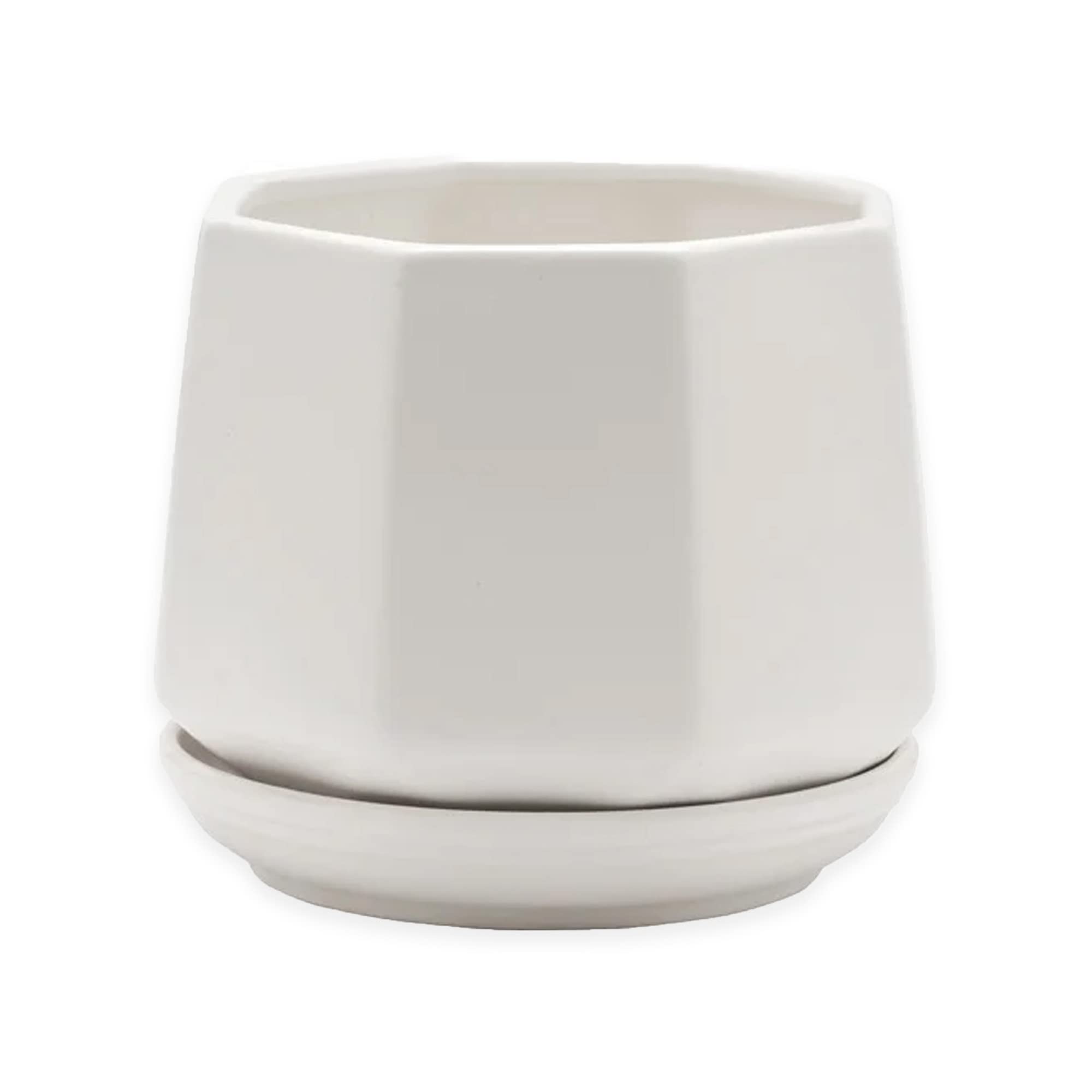 Photo 1 of Napco 14350 Large Hexagonal White 4.75 x 4.75 Ceramic Standing Container Garden Planter Pot with Saucer
