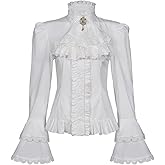 Mingyuezai Victorian Blouse Womens Gothic Pirate Shirt Vintage Long Sleeve Lotus Ruffle Tops