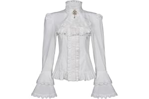 Mingyuezai Victorian Blouse Womens Gothic Pirate Shirt Vintage Long Sleeve Lotus Ruffle Tops