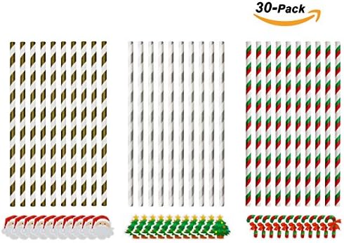 Laydus 30 PCS Christmas Paper Straw Decor Striped Paper Straws for Party Striped Decorative Straws for Parties and Events