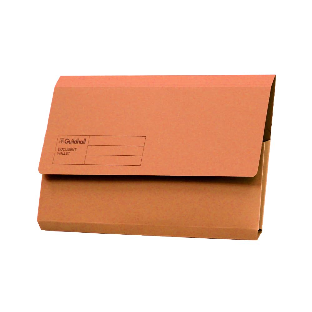 Exacompta Guildhall Document Wallets, 285 gsm, Foolscap - Orange, Pack of 50
