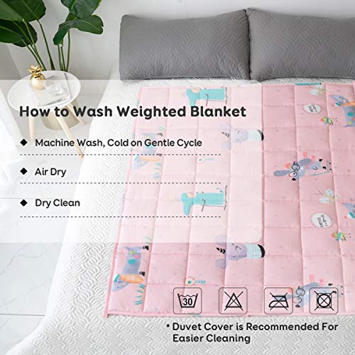 Sivio Weighted Blanket for Children Teens (3.2 kg, 105x150 cm), 100% Natural Cotton Heavy Blanket with Safe Glass Beads, Reduces Kids Anxiety, Insomnia, Pink Mouse