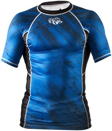 Peresvit Mens Top Rash Guard Small Short Sleeve Dark Marine Blue Immortal Silver Force Black MMA AG+ Antibacterial Fabric For BJJ Jiu Jitsu Muay Thai Wrestling Athletic Contact Combat Games Sports