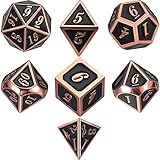 TecUnite Zinc Alloy Rose Copper with Black Enamel Metal Polyhedral 7-Die Dice Set Metal Role Playing Game Dice Set for Dungeons and Dragons RPG Dice Gaming D&D Math Teaching