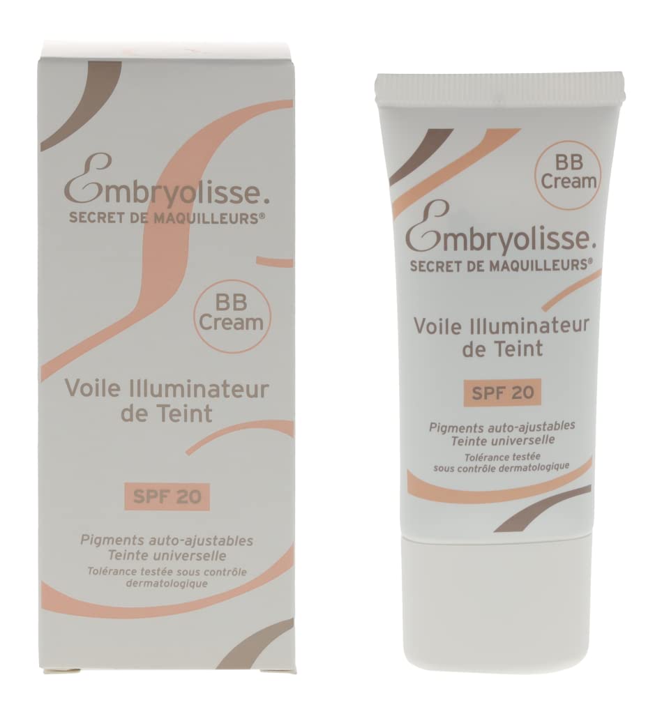 Embryolisse BB Cream Complexion Illuminating Veil 30 ml -SPF 20 Skin Tint with Hyaluronic Acid & Vitamin E, Lightweight Hydrating Formula Adapts to Skin Tone for a Natural Glowy Finish, All Skin Types