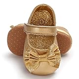ENERCAKE Infant Baby Girls Mary Jane Flats Non-Slip Soft Soled Toddler First Walkers Crib Shoes Princess Dress Shoes(6-12 Months Infant, A-Gold)