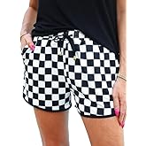 Chvity Womens Plaid Shorts Casual Elastic Waist Checkered Shorts Women Trendy with Pockets