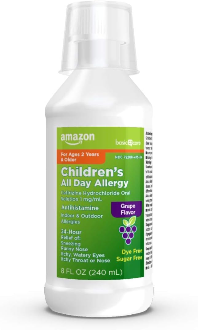  Basic Care Children’s All Day Allergy, Cetirizine Hydrochloride Oral Solution 1 mg/mL, Grape Flavor, 8 Fluid Ounces: Health & Personal Care