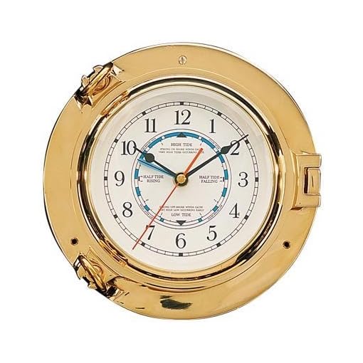 HS Brass Porthole Tide & Time Clock Beachfront Decor