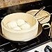 i-PLAYLOFT Premium Handmade Two Tier Bamboo Steamer Basket - Extra Depth - 10 Inch - Dim Sum Dumpling & Bao Bun Chinese Food Steamers - Asian Cooking Tools Set With Chopsticks & Sauce Plate