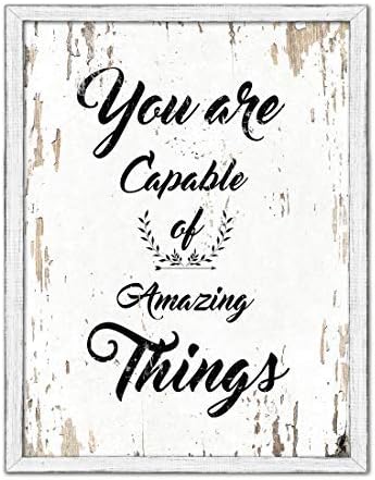 You Are Capable Of Amazing Things Saying White Wash Wood Frame Cottage Shabby Chic Gifts Home Decor Wall Art Canvas Print, 7" x 9"