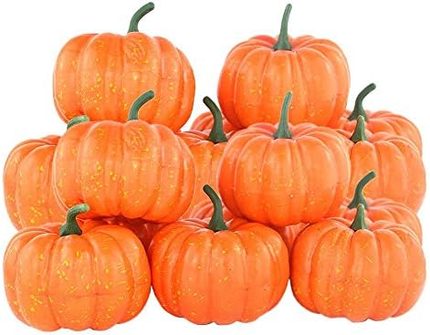 ZHHAN 12PCS Artificial Lifelike Simulation Mini Fall Pumpkins Set Decoration Fake Fruit House Kitchen Decor (ORANGE)