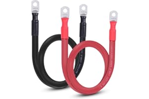 Shirbly 2 Gauge Battery Cable, 2FT 2 AWG Battery Cable Wire with 5/16" Terminals, Pure Copper Welding Cable Inverter Cables, for Automotive Solar Marine Boat Motorcycle (2AWG 2FT Red + 2FT Black)