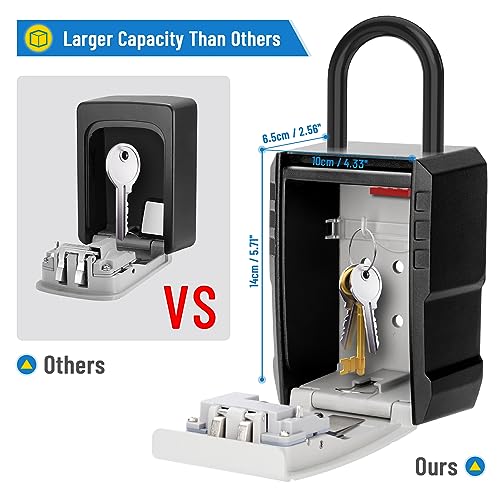 NEWIROVE Key Safe Large Key Box with Hook Waterproof Key Safe for Home, School, House for Rent, Grey