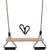Wooden Trapeze Swing Bar with Gym Rings for Children's Swing Set Indoor Outdoor Garden,Yard,Playground