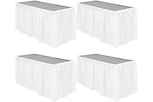 TURSTIN 4 Pieces White Plastic Table Skirts 14 Feet x 29 Inch for Rectangle Tables Fitted Tablecloth Disposable Table Cover for Birthday Party, Events, Banquette Baby Shower