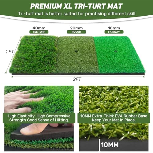 Golf Net with Practice Mat – 10x7FT Golf Hitting Net & Simulator for Home, Indoor/Outdoor Chipping and Driving Practice Set with Target, Balls – Great Gift for Men, Dad, Golfers