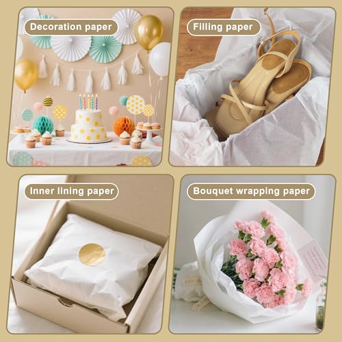 120 Sheets of White Tissue Paper, 50 x 70 cm Tissue Paper for Packaging, Gift Bags, Christmas Gift Wrapping, Crafts, DIY, Birthdays, Weddings (White)