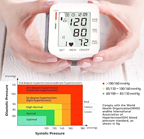 DQST Monitor de Presión Arterial de Muñeca, Baumanómetro Digital Preciso con Pantalla LCD Grande, Función Inteligente de Detectar Presión Transmisión, 2x99 Datos de Memoria (Sin Voz)