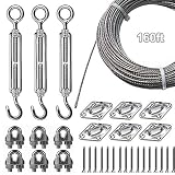 Newpow Outdoor String Lights Hanging Kit, Commercial Grade - Strong Wire Rope and Hardware, Well-Made 304 Stainless Steel Suspension Kit with Great Durability and Rust Resistance - Easy to Install