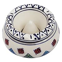 CraftnGifts Sale-Ceramic Lid-Moroccan Handmade Ash Tray Outdoors & Indoors Hand Painted Ashtray with 3 Cigarette Holder Slots Office Bar Decor, White Blue