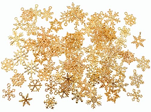 Kinteshun Assorted Christmas Snowflake Charms Xmas Pendant for Holiday DIY Jewelry Making Findings(100 Grams,About 90pcs,Gold Tone)