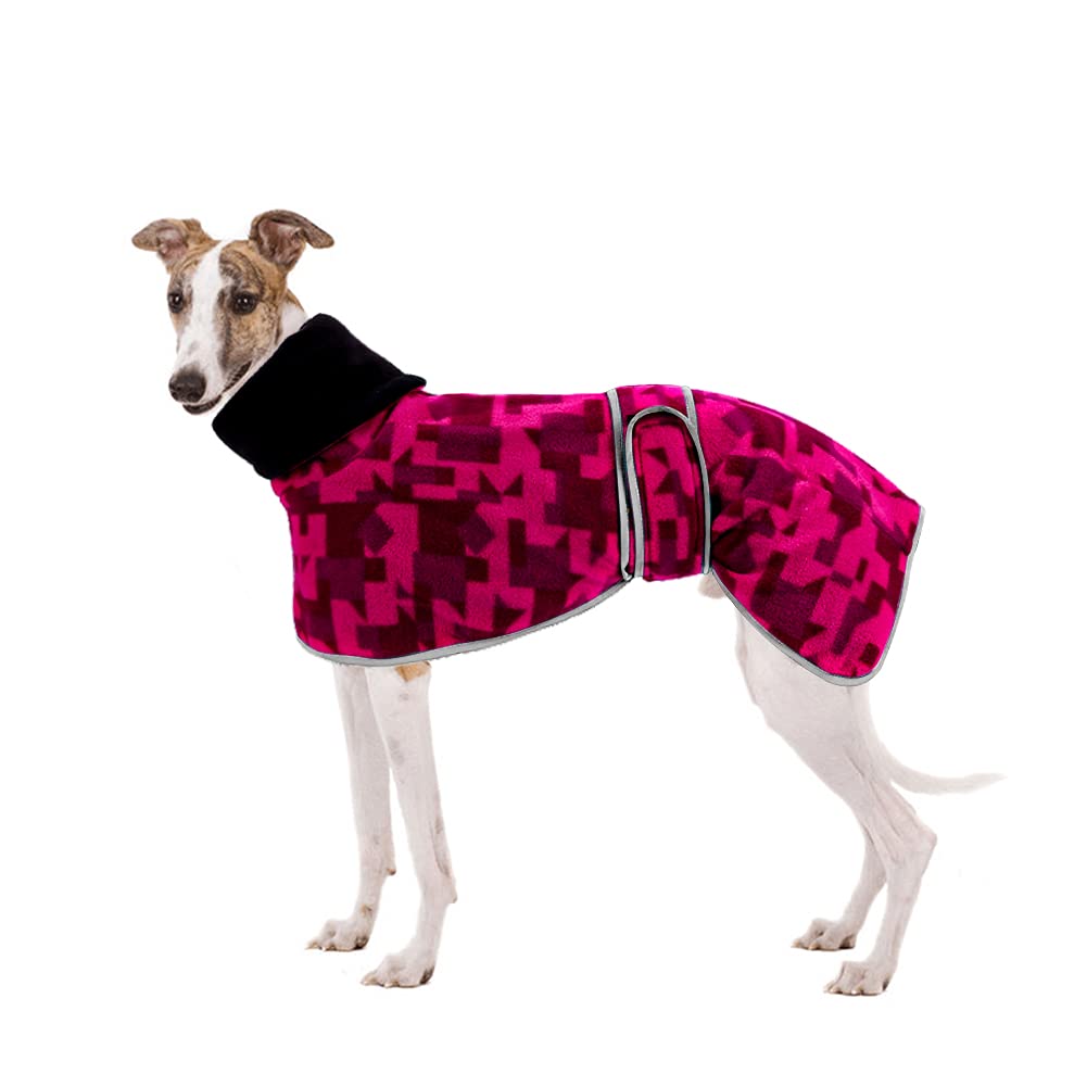 Winter Fleece Jumper for Whippet Greyhound Warm Fleece Lining and Adjustable Bands Pink