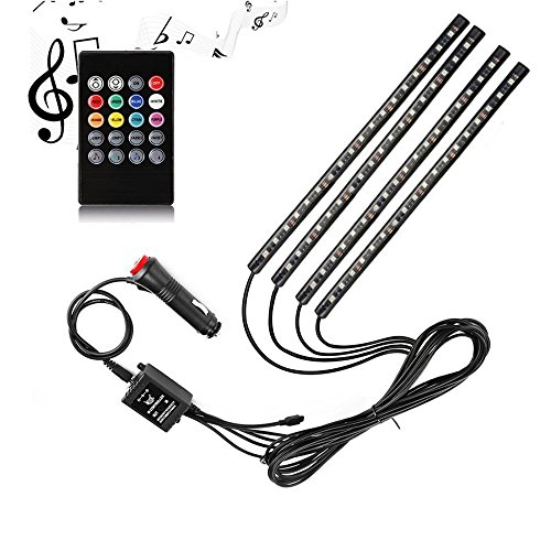 Car LED Interior Decorative Strip Lights, DC 12V (72 LEDs) Multicolor Music Active Car Strip Lights Under Dash Lighting Kit with Sound Active Function and Wireless Remote Control - Thumbnail 3