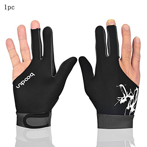 MIFULGOO Man Woman Elastic 3 Fingers Gloves for Billiard Shooters Carom Pool Snooker Cue Sport - Wear on The Right or Left Hand (Black Gray, L)