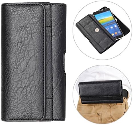 Phone Carrier PU Leather Waist Bag HuaForCity 5.5 Inch Unisex Durable Soft Moblie Phone Pouch with Card Slot for Climbing Hiking Cycling Travling Black