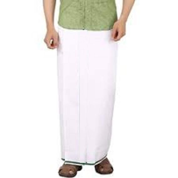 Men's Cotton Border 2.25 m Lungi (White) - Pack of 2