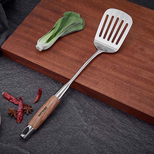 Deslon 304 Stainless Steel Slotted Spatula Turner with Vacuum Ergonomic wood Handle, Comfortable Grip Design for Kitchen
