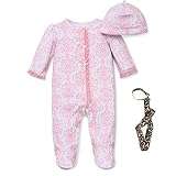 Little Me Newborn Sleep N Play Hat and Pacifier Holder, Pink Damask Print
