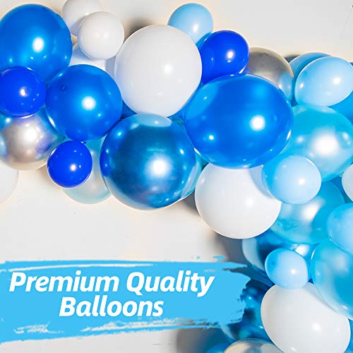 Bloonsy Blue Balloon Garland Kit | Balloon Arch Kit with Blue and White Balloons | 120 Pack | Silver Confetti, Navy Blue, Royal Blue Balloons | Blue and Silver Party Decorations