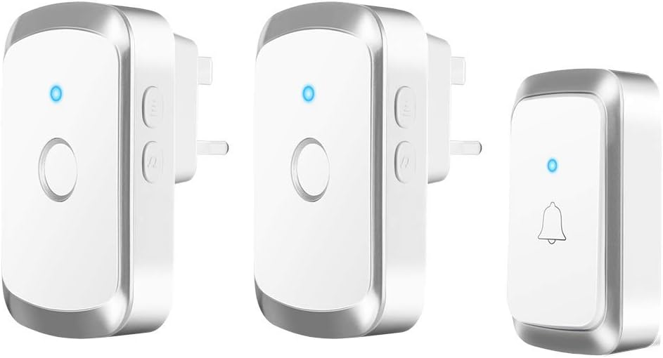 Modohe Wireless Doorbell, Twin Plug-In Cordless Door Chime With Sound & Led Flash Door Bell (Sliver)