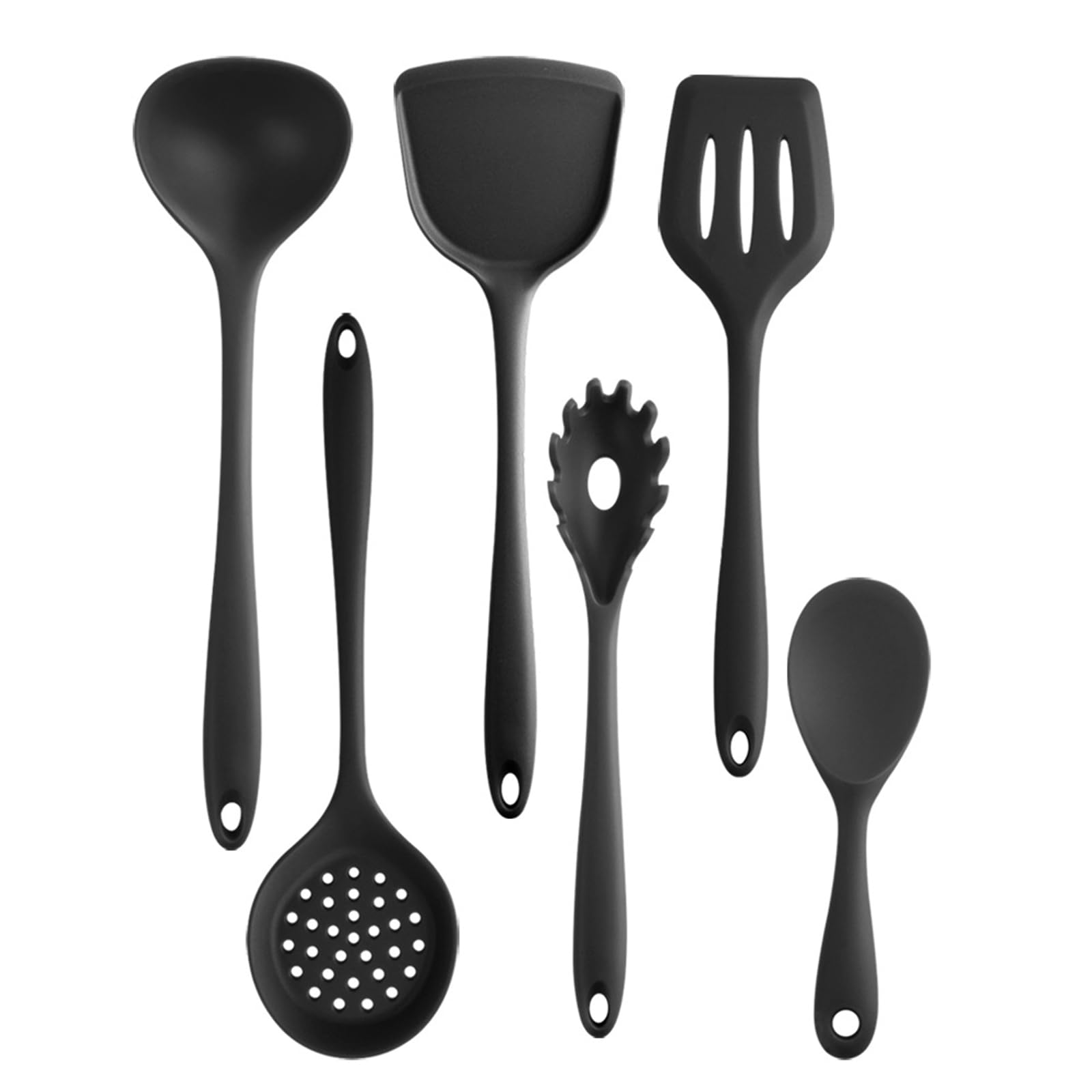Silicone Rubber Kitchen Supplies Set 6PCS (Fishing Fence, Soup Spoon, Spatula, Powder Claw, Spatula, Rice Spoon) Baking Tools Black — image 1