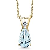 Gem Stone King 14K Yellow Gold Sky Blue Aquamarine and White Topaz Pendant Necklace for Women | 0.79 Cttw | Gemstone March Birthstone | Pear Shape 8X5MM | With 18 Inch Chain