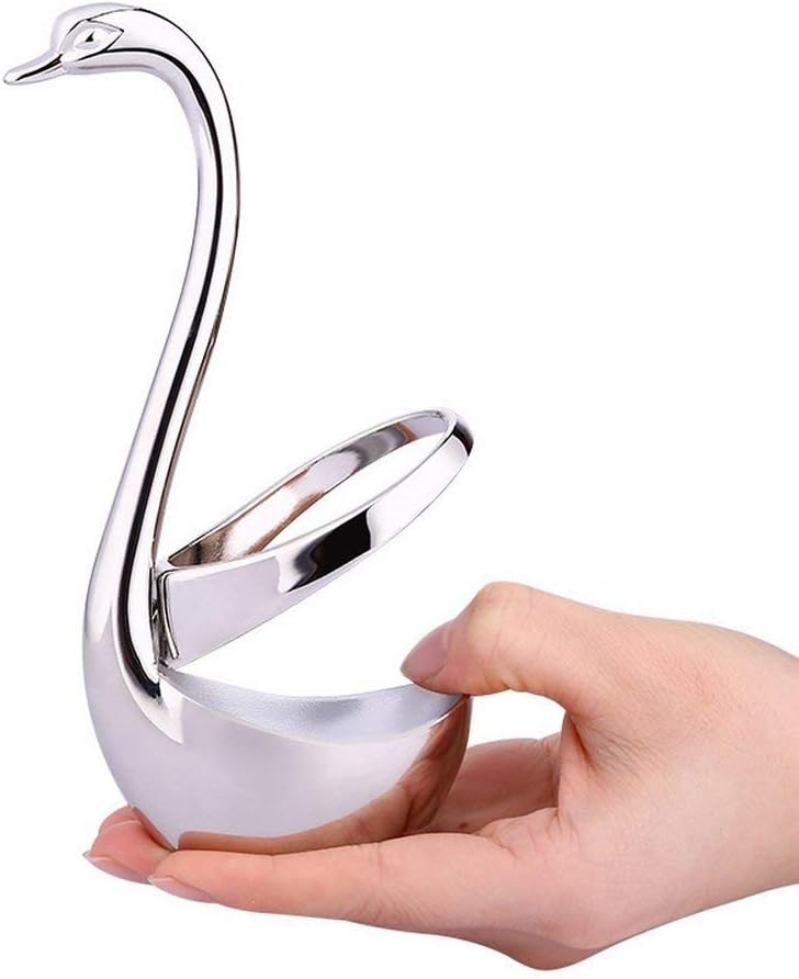 Swan Tools Holder, Stainless Steel Coffee Spoon, Fruit Fork,Tea Spoon, Ice Cream Spoon, Set of 5 (Holder With 5 Coffee Spoons)