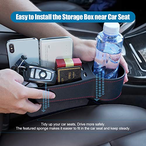 HONGNAL Car Seat Gap Organizer, 2 Pack USB Storage Box, Console Side Pocket Storage Box, Console Side Pocket Storage Couple with USB Charging Ports,Cup Holder for Cellphones Wallet Coin Key