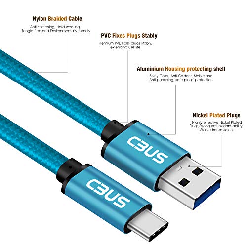 CBUS Short 8-inch 3A Heavy-Duty Double Braided USB-C 3.2 Cable to USB-A 3.0 Fast Charge Cable for Pixel 3a, Galaxy S10/S10e/S9 Moto Z3/G6/G7/G7 Power, LG G8/G7/V40/V35 ThinQ, Stylo 4, BLU G9 (Blue) - Thumbnail 3