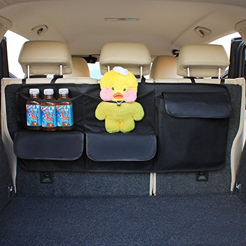 HONCENMAX Car Backseat Trunk Organizer - Children Toys Hanging Bag - Long Storage Bag - Auto Interior Cargo Accessories - Multipurpose for SUV Vans Cars Trucks Black