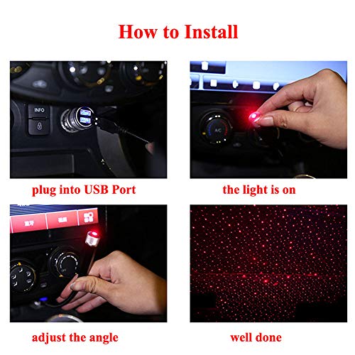 Car USB Atmosphere Ambient Star Projector Night Light Car Interior LED Decorative Lights Adjustable Romantic Car Roof Light Blue Color